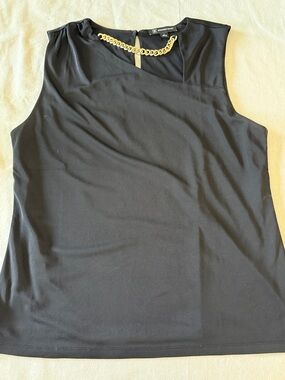 INC International Concepts Black Sleeveless Tank with Gold Chain Accent